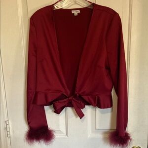 Love Fire Maroon Feather Cuff Blazer